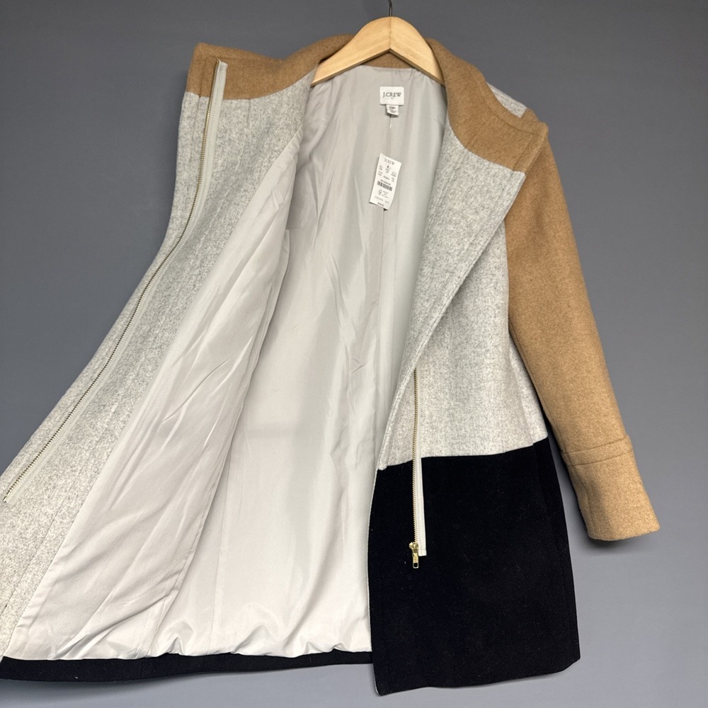 J. Crew Women's Colorblock Funnelneck Wool Blend Coat Jacket Size 0P Gray $248 - Picture 3 of 16